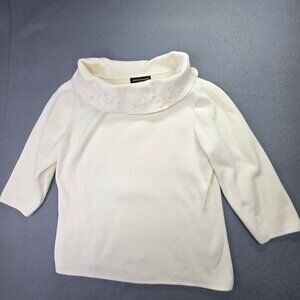 Goodclothes Sweater Women M White Beaded Cowl Neck Floral Top Modern Timeless